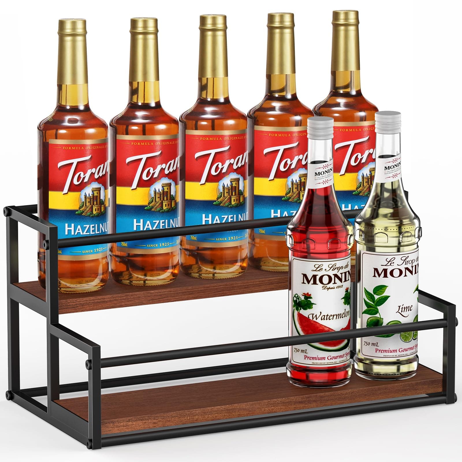 THYGIFTREE Coffee Syrup Rack Organizer 2-Tier Syrup Bottle Holder Stand for Coffee Bar Station