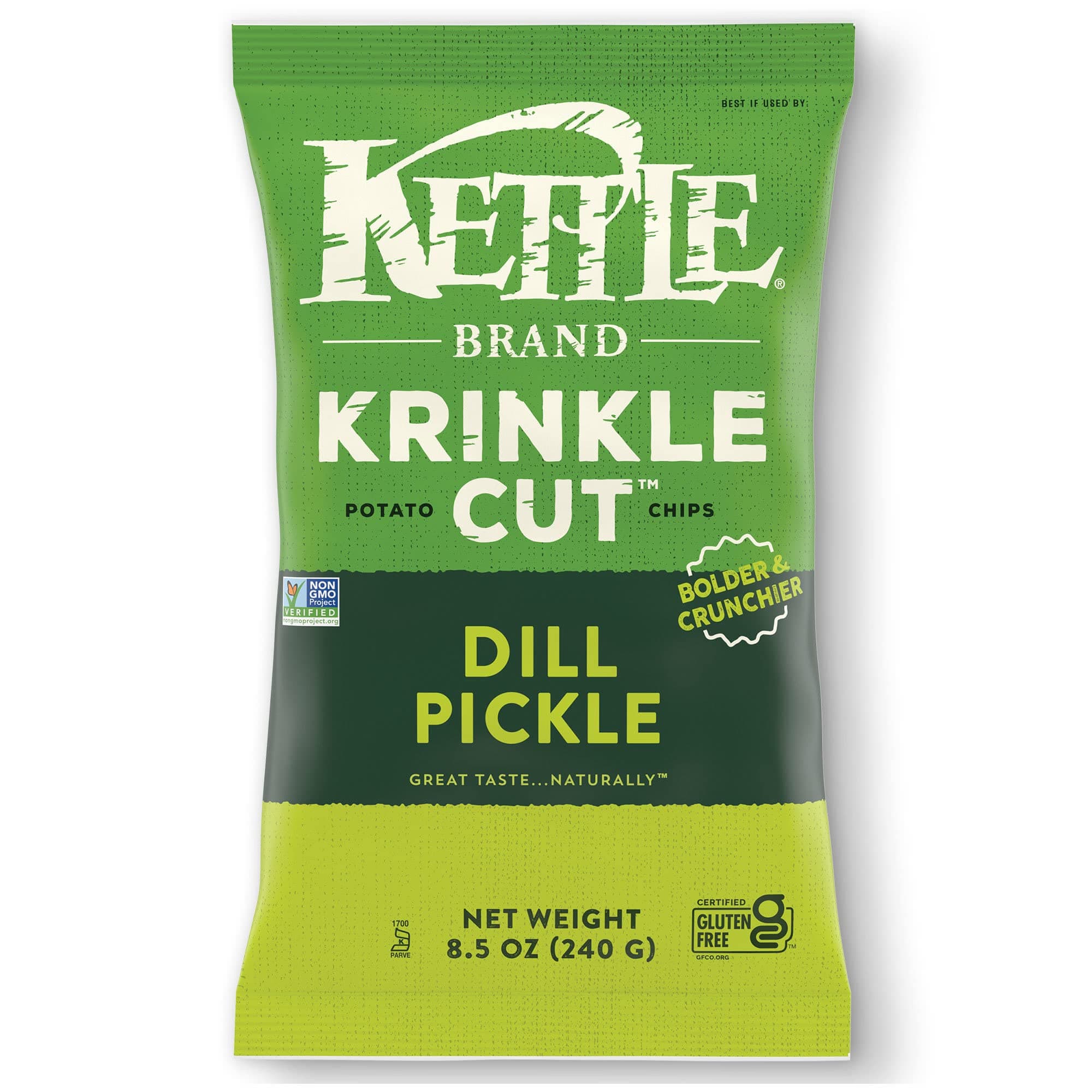 Kettle Brand Potato Chips, Krinkle Cut Dill Pickle, 8.5 Ounce