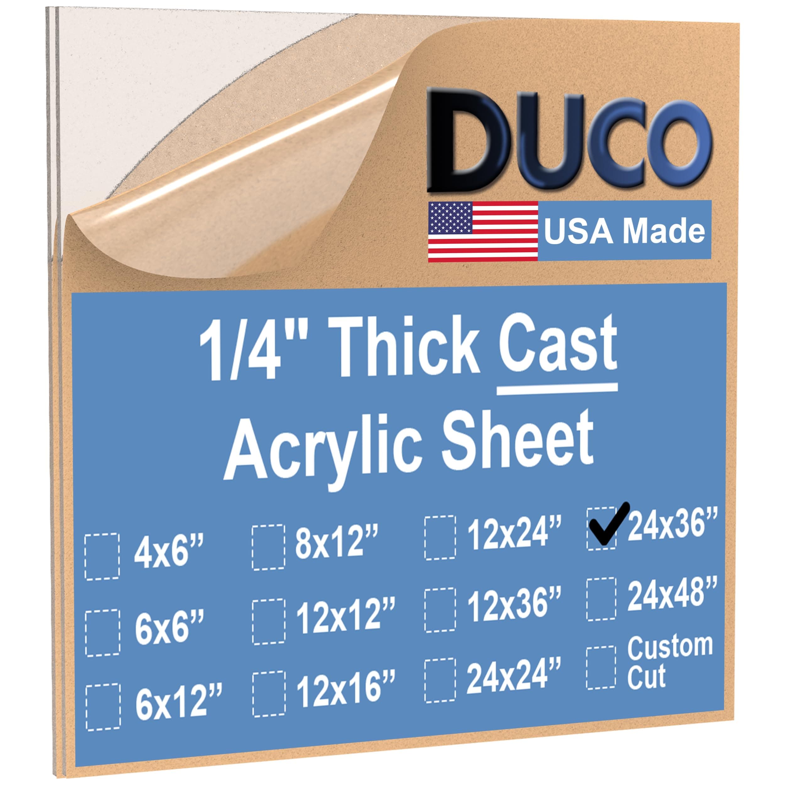 Duco Clear Cast Acrylic Sheets 1/4" (6mm) Thick 24" x 36" - 2 Pack of USA-Made Transparent Plexiglass Sheet - Shatter Resistant Acrylic Board for Window Replacements, Displays, Signs, & Shelving