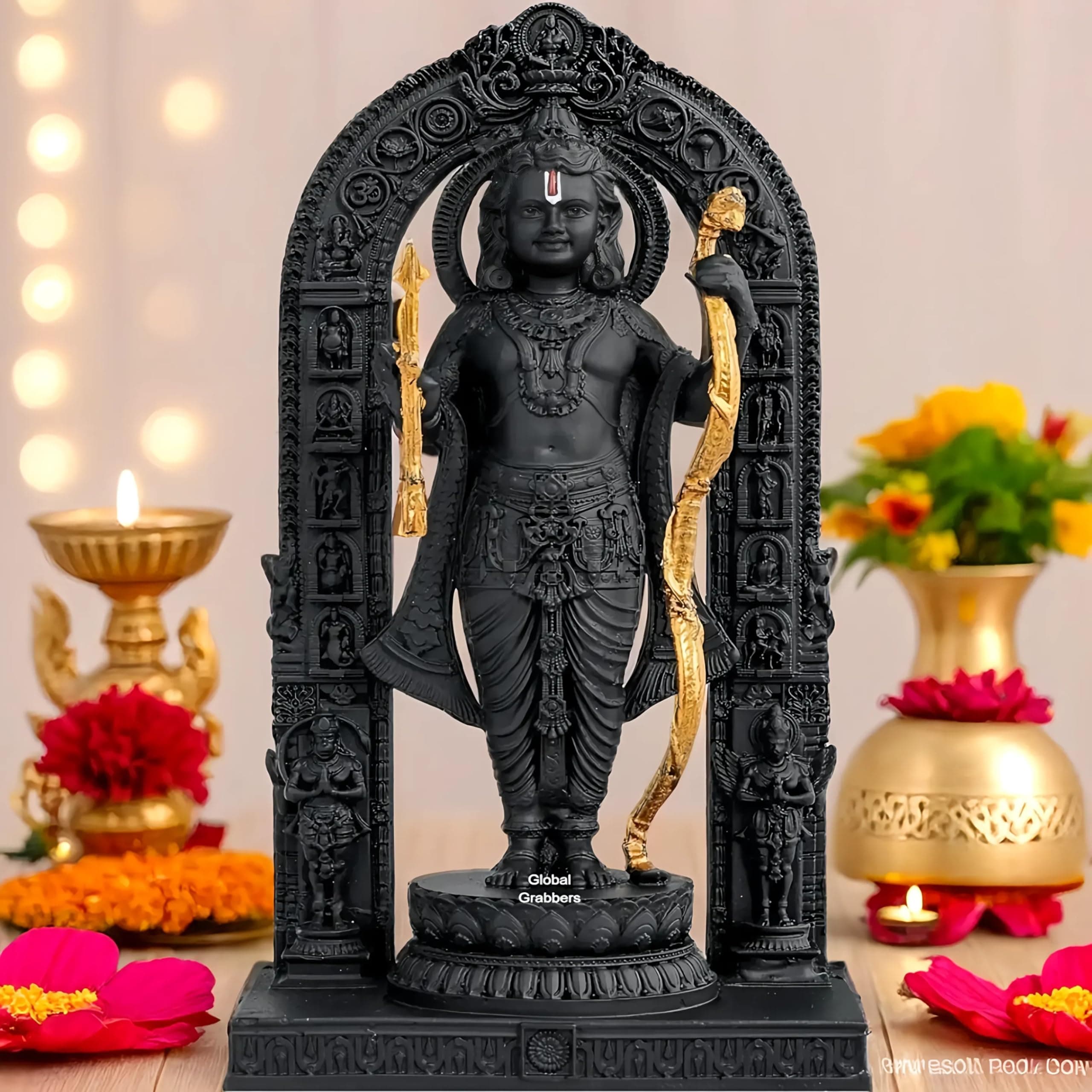 Global Grabbers Polyresin 3D Ram Lalla Ayodhya Idol Statue Showpiece Murti for Home Decor Decoration Gift Gifting Items