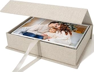 Vienrose Linen 5" x 7" Photo Cases and Postcard Keeper Storage Container Box 1Pcs for Photo, Postcard, Decorative Paper, Beige