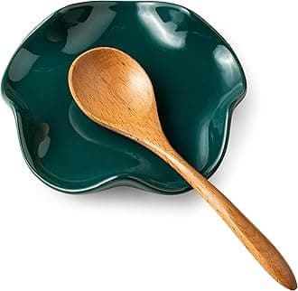Miamolo Ceramic Spoon Rest for Kitchen Counter, Spoon Holder for Stove Top Coffee Bar, Cooking Utensil Holder, Cute Flatware Rests Heat Resistant & Dishwasher Safe for Housewarming Gifts, Dark Green