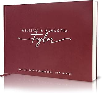 Personalized Guest Book - 11.5" x 8.5" Custom Bride & Groom Names with Bookmark and Hard Cover 140 GSM Blank Pages, for Weddings Guest Book, Engagements, Birthdays, Special Events, Wine