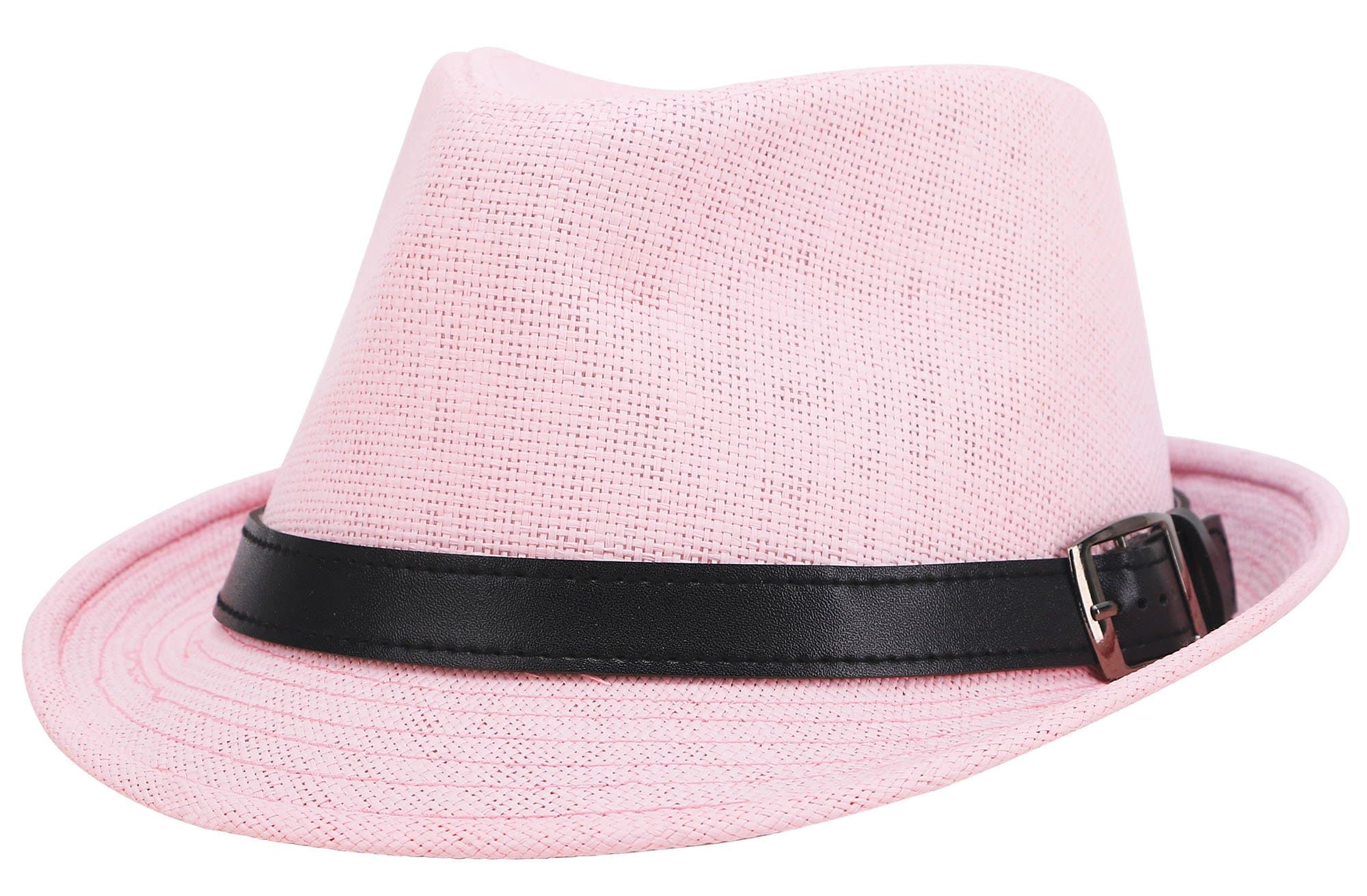 Hemantal Men & Women's Miami Structured Straw Fedora Hat w/PU Leather Band