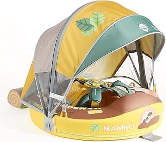 Mambobaby Baby Pool Float with Canopy, Non-Inflatable Infant Floats with Tail Solid Upgrade Soft Waterproof Skin-Friendly Mambo Baby Swimming Float for 3-24 Months Baby Boys Girls