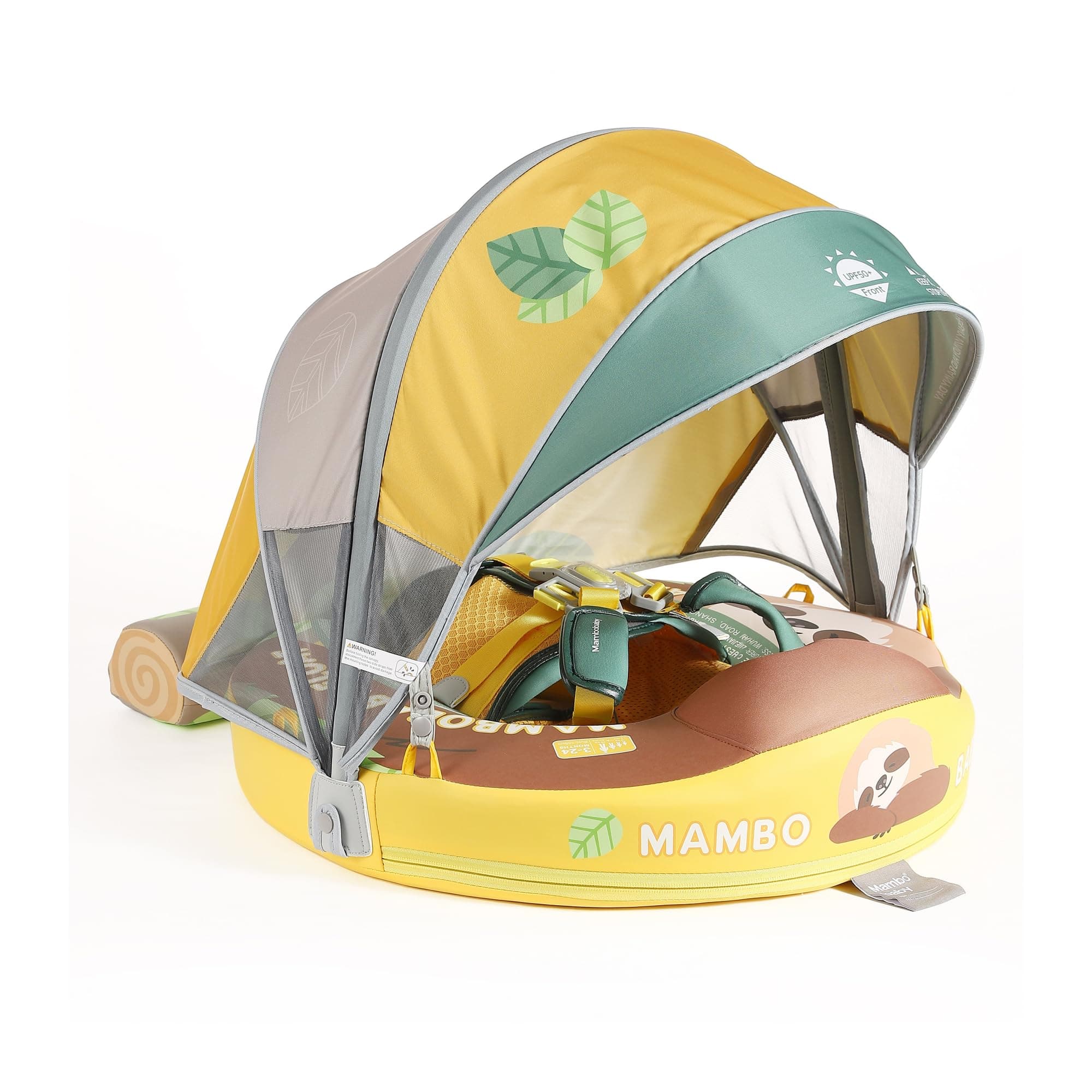 Mambobaby Baby Pool Float with Canopy, Non-Inflatable Infant Floats with Tail Solid Upgrade Soft Waterproof Skin-Friendly Mambo Baby Swimming Float for 3-24 Months Baby Boys Girls