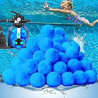 QwayHome 4.6 lbs Pool Filter Balls, Reusable Filter Sand Balls for Above Ground Pool Sand Pump, Pool Filter Sand Alternative, Eco-Friendly Fiber Filter Balls, Replace 165 lbs Filter Sand, Blue