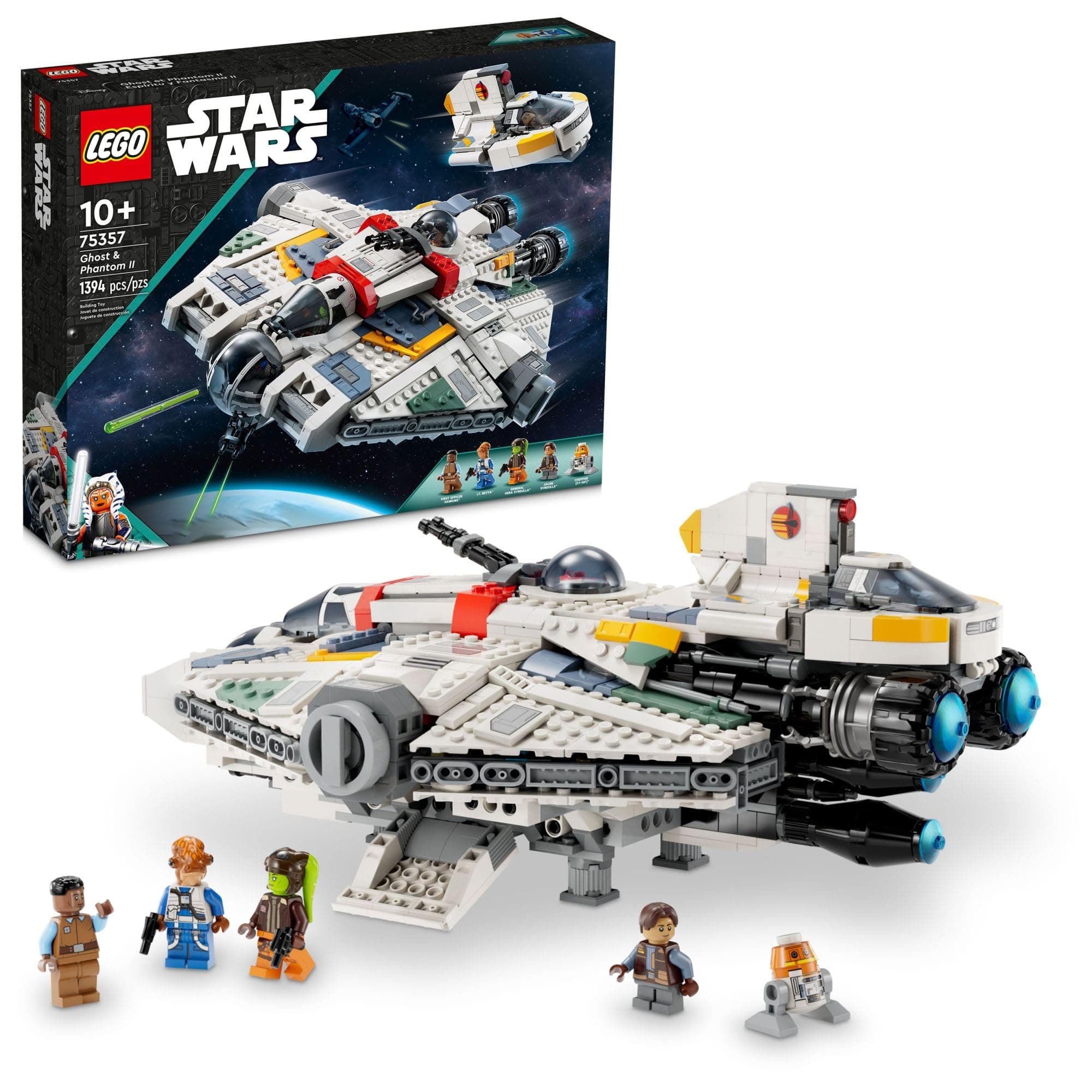 LEGO Star Wars Ahsoka Ghost and Phantom II Spaceship Toy - Star Wars Building Toys Set for Kids, Boys & Girls, Ages 10+ - Star Wars Gifts for Birthdays & Events - 5 Minifigures - 75357