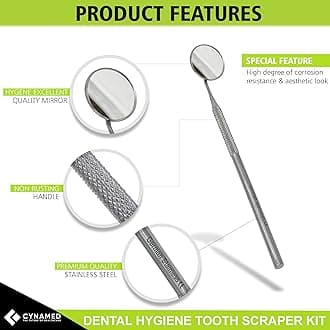 CynaMed Dental Tools Set 6PC– Stainless Steel Dental Pick, Tooth Scraper, Plaque & Tartar Remover, Tweezers, and Gum Floss for Personal and Pet Oral Care