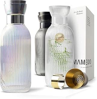 MAMEIDO Water Carafe 1.5 l, Glass Carafe with Pour spout & Sieve, Hand-Blown Water jug ​​with Noble Look for Special Occasions, carafes to give as a Gift (Pearl Silver)