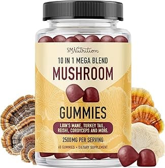SMNutrition Mushroom Gummies for Adults | with Lions Mane, Turkey Tail, Reishi, Cordyceps, Chaga & Maitake | Support Cognitive Function & Immune Health | Raspberry Flavor | 60ct