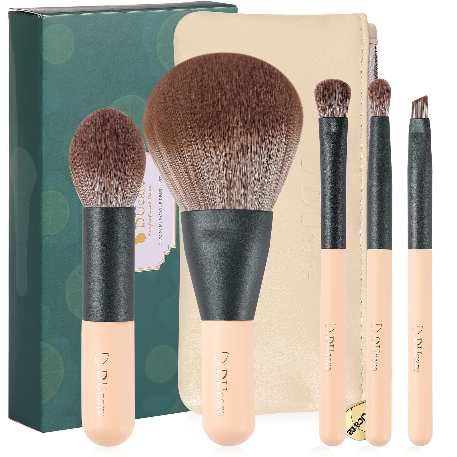 DUcare Travel Makeup Brushes Set with Bagï¼Å’5PCS Portable Mini Cosmetic Brushes Kit for Powder,Blush,Foundation, Eyeshadow, Tapered Kabuki Coverage Mineral Bronzer Buffing Brush