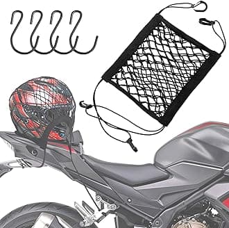 Upgrade Motorcycle Goods Helmet Storage Net,10"X11" High-Elastic Double Layer Cargo Net, Stretches to 19.5"X19.5" Car Luggage Rack Expansion Organizer Net Pocket with 4 Strong Hooks