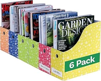 Evelots Magazine File Holder-Organizer-Full 4 Inch Wide-Floral-with Labels