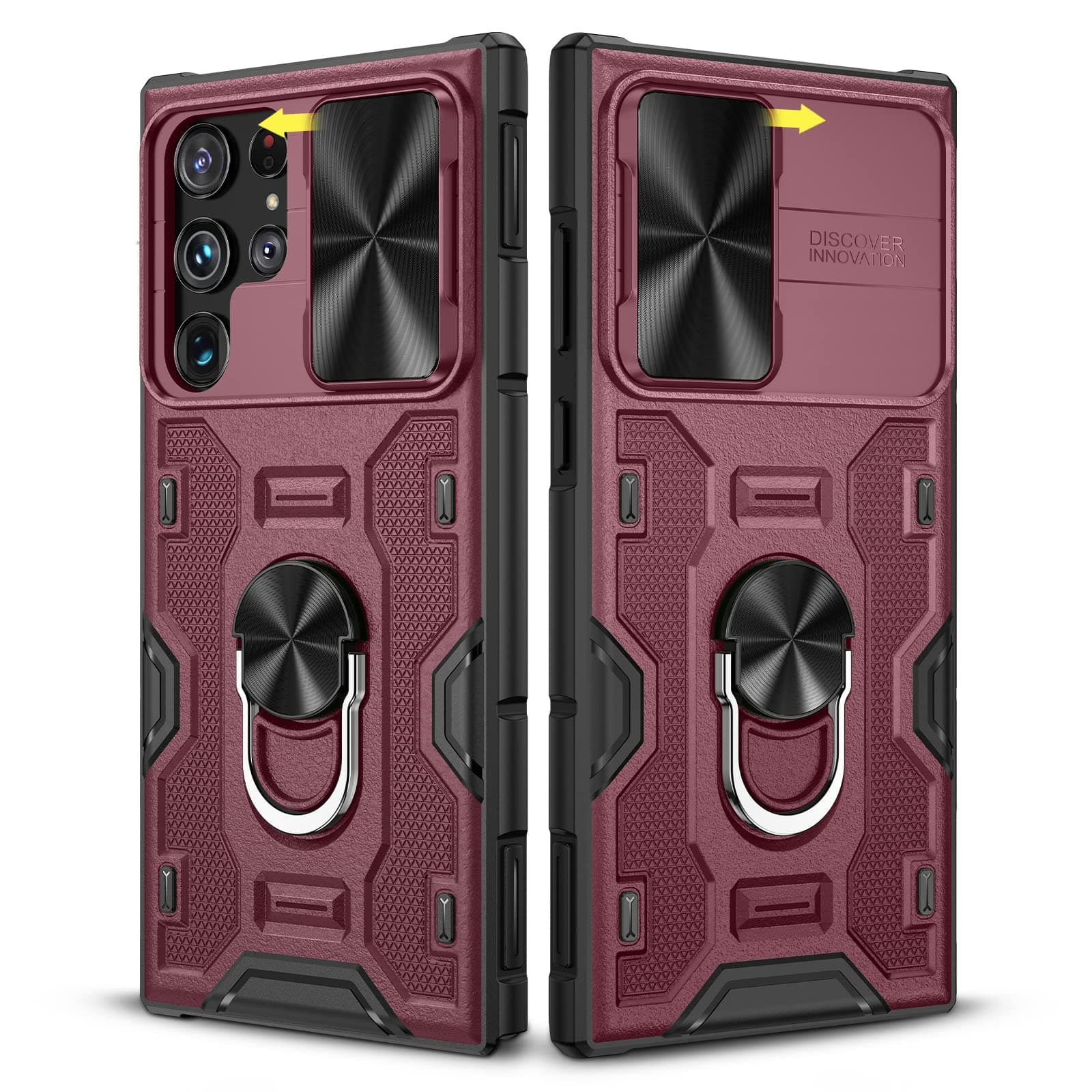 Caka for S22 Ultra Case, Galaxy S22 Ultra Case with Slide Camera Cover & Stand with Built-in 360° Rotate Ring Stand Magnetic Protective Cover Case for Samsung Galaxy S22 Ultra 5G -Burgundy