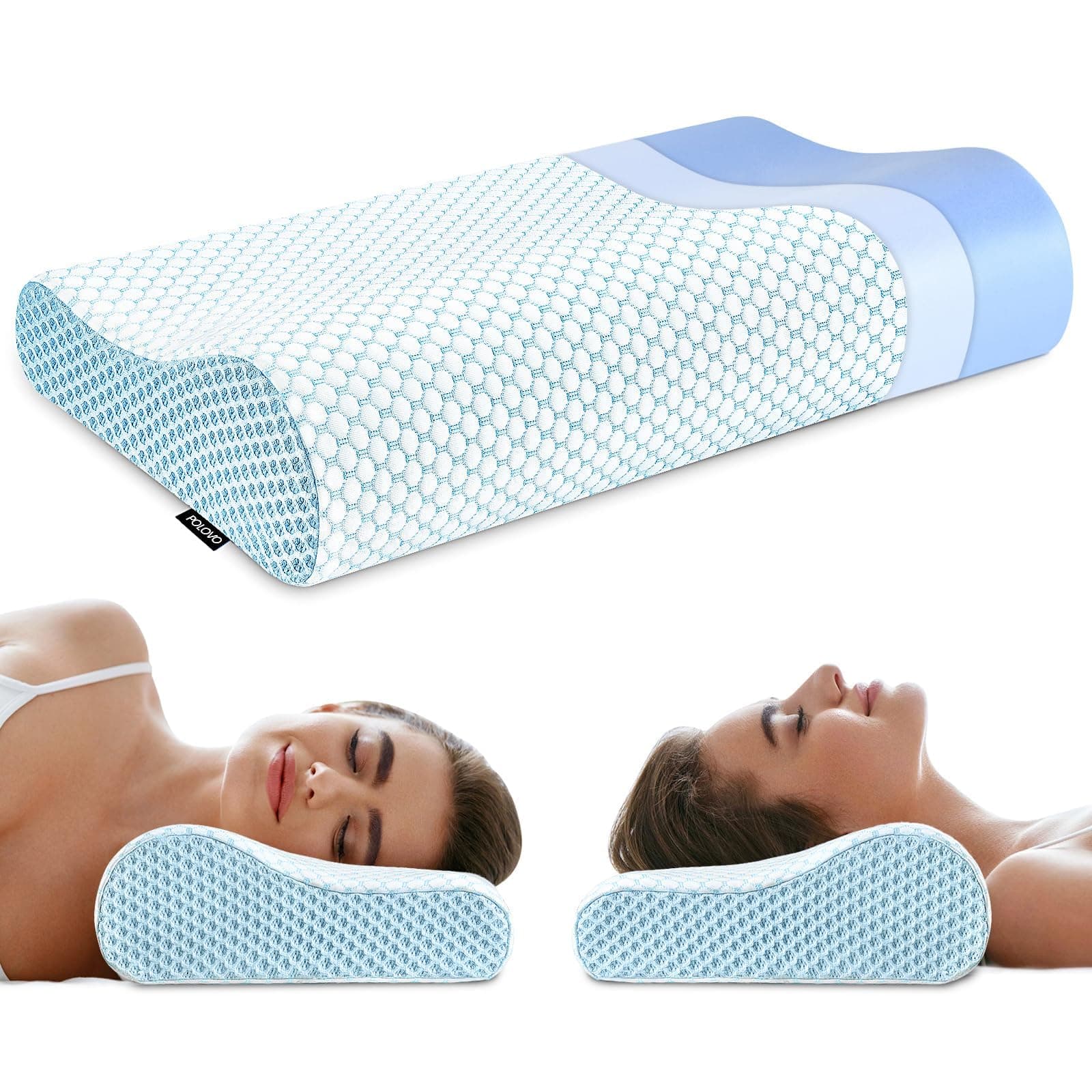 Polovo Memory Foam Pillows Neck Pillow Bed Pillow for Sleeping Ergonomic Cervical Contour Pillow for Side Back Stomach Sleeper Pillow for Neck Shoulder Pain