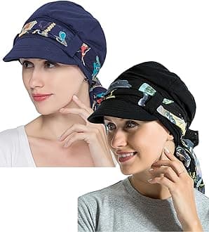 JarseHera Chemo Hats for Women Bamboo Cotton Lined Newsboy Caps with Scarf Double Loop Headwear for Cancer Hair Loss