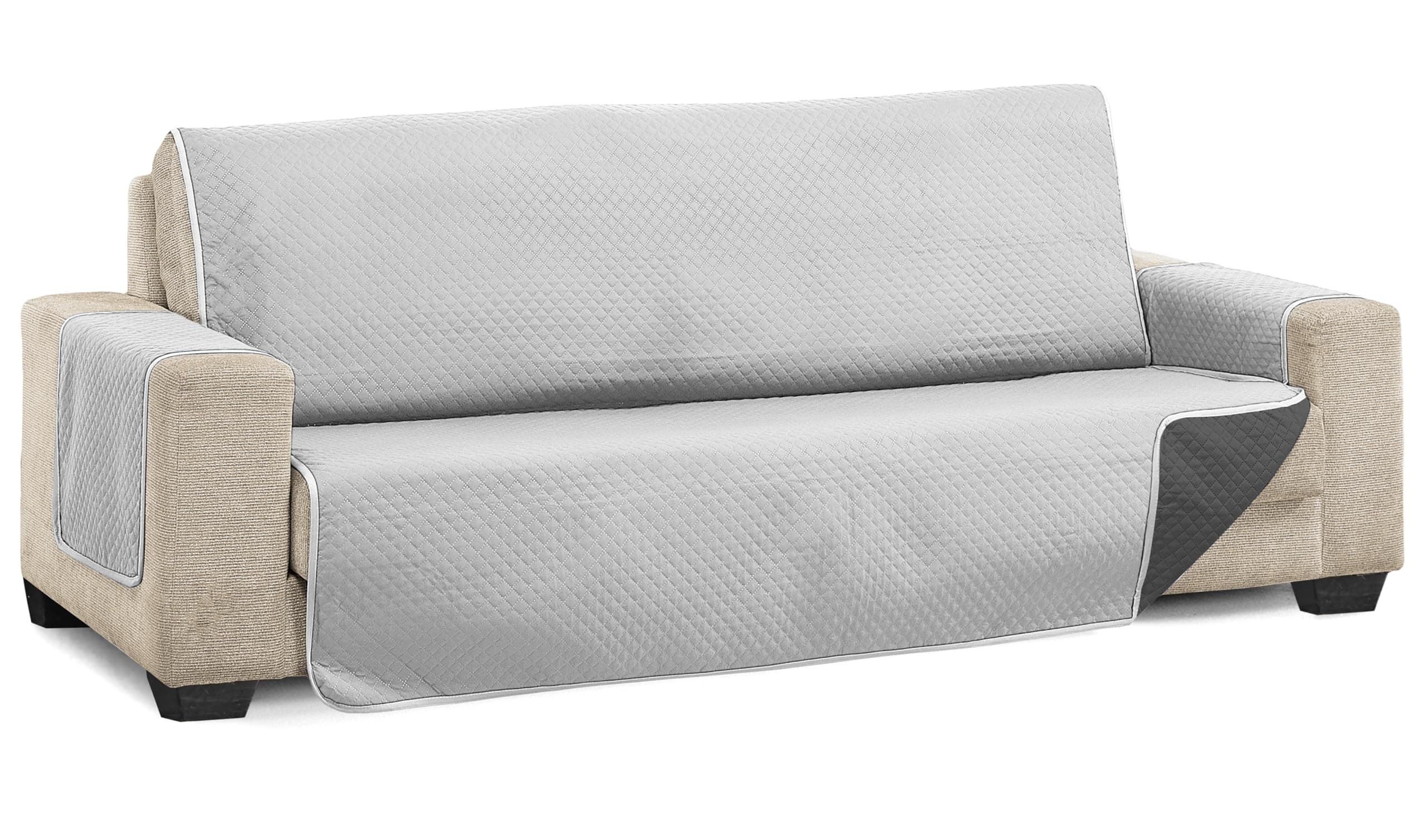 Diamond Quilted Reversible Sofa Cover Grey Charcoal 4 Seater