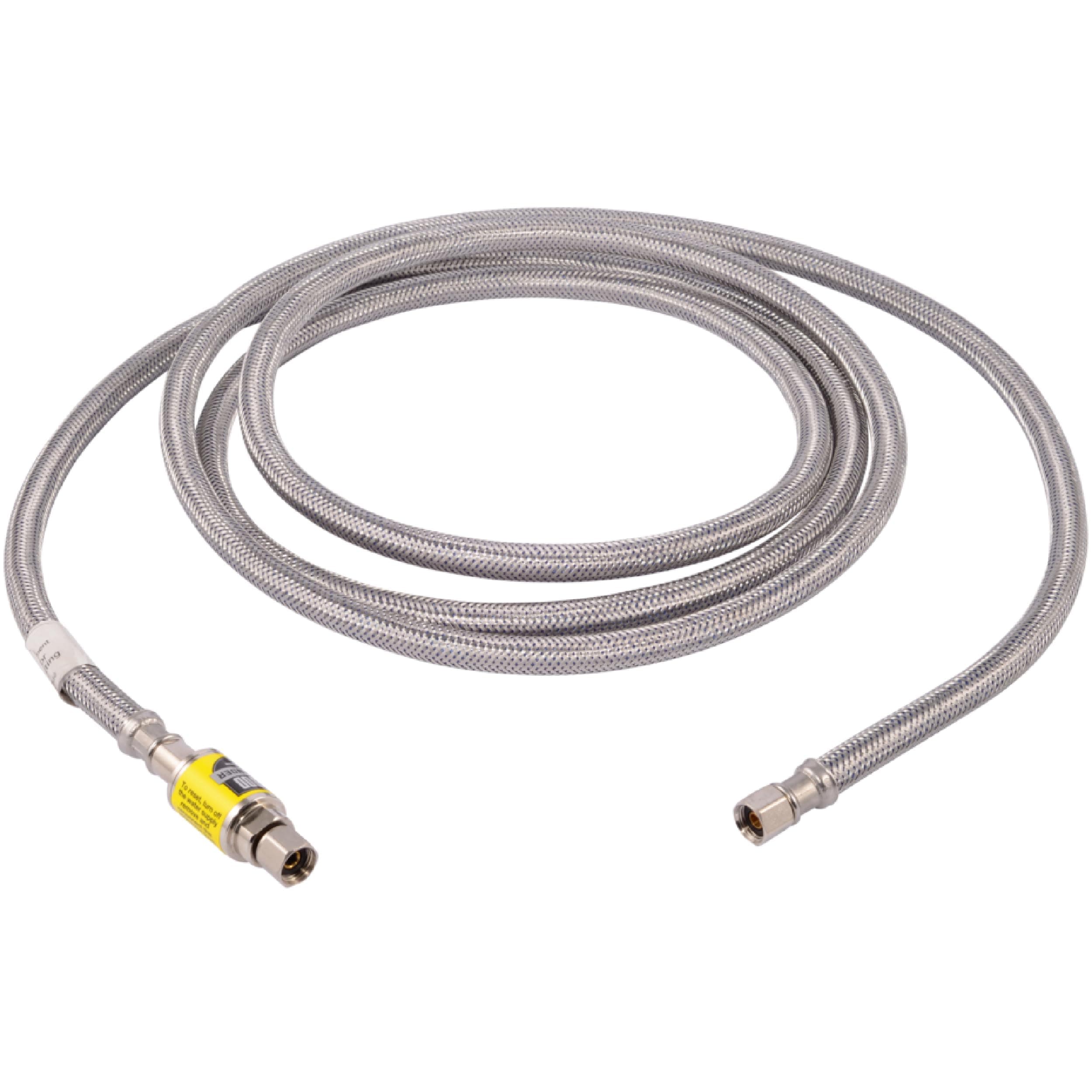 Ice Maker Connector, 1/4 Inch Compression, Flood Defender Auto Shutoff Valve, 10 Foot Flexible Braided Stainless Steel Hose, 98554
