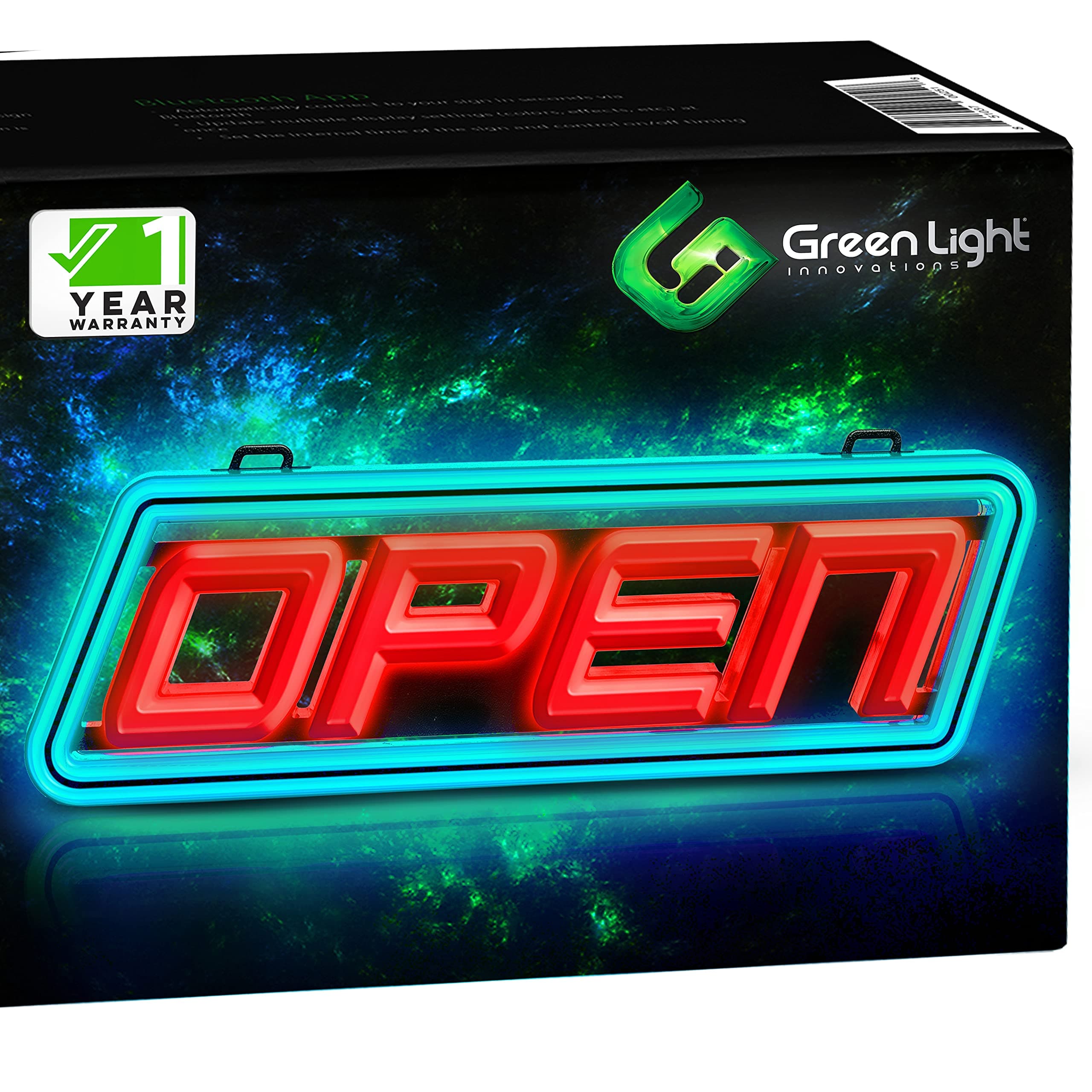 Super‑Bright LED "OPEN" Sign 15×5 in – Ultra‑Bright Daylight Visible Electric Blue & Red SMD LEDs – Hang or Stick in Window – Includes Mounting Hardware