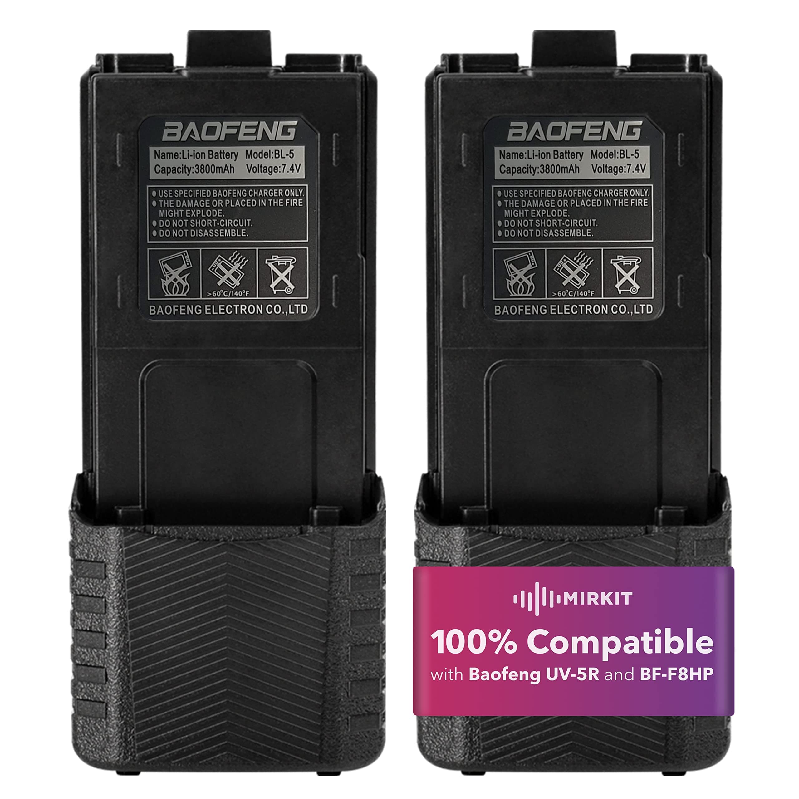 MIRKIT 2pc Batteries BL-5 3800mAh Extended Batteries Compatible with Baofeng UV-5R BF-8HP UV-5RX3 RD-5R UV-5RTP UV-5R+, UV-5X3, Extended Rechargeable Battery Radio USA