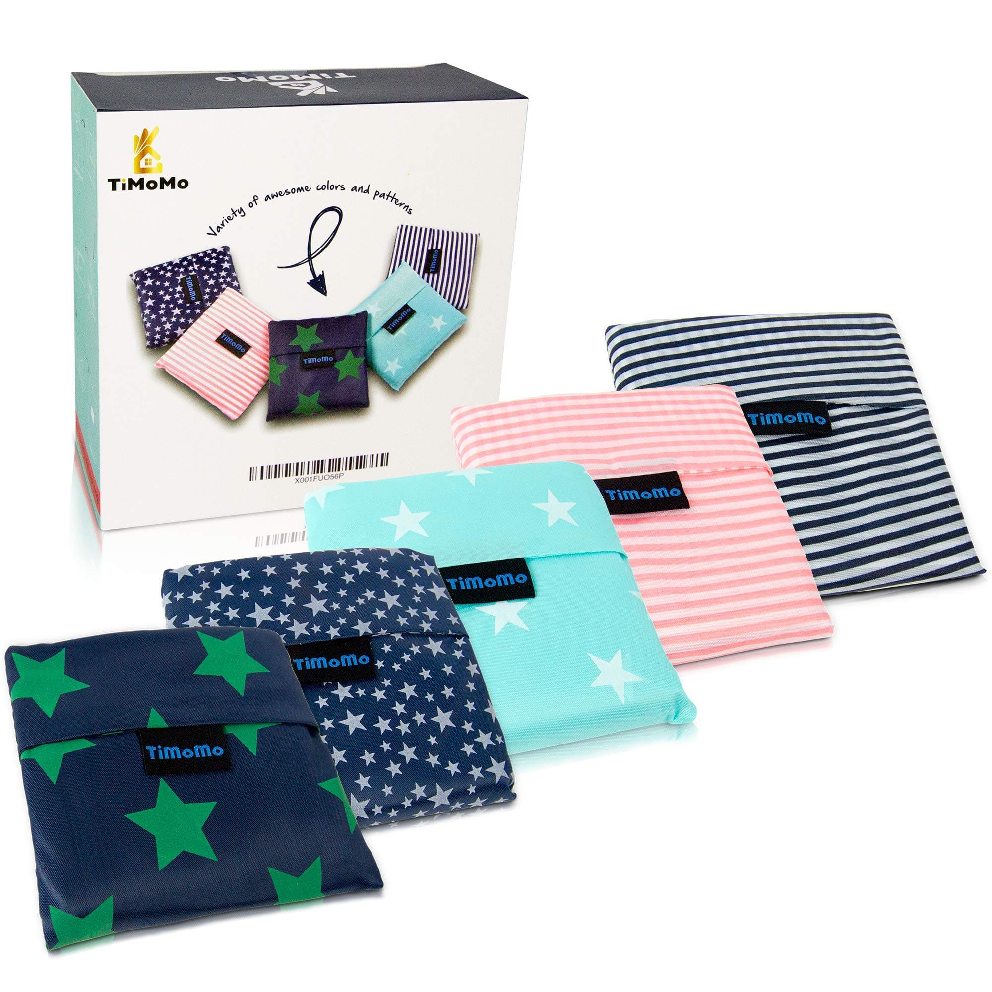 Folding Reusable Grocery Bags 5 Pack - 25"x15.5" Capacity - Washable, Waterproof Nylon holds Heavy Groceries - Foldable Tote Bag is 5.3"x 5.3" Folded - Eco-Friendly Shopping Bag fits in Pocket