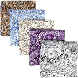 SHLAX&WING 5 Pieces Assorted Mens Silk Pocket Square Set Handkerchiefs