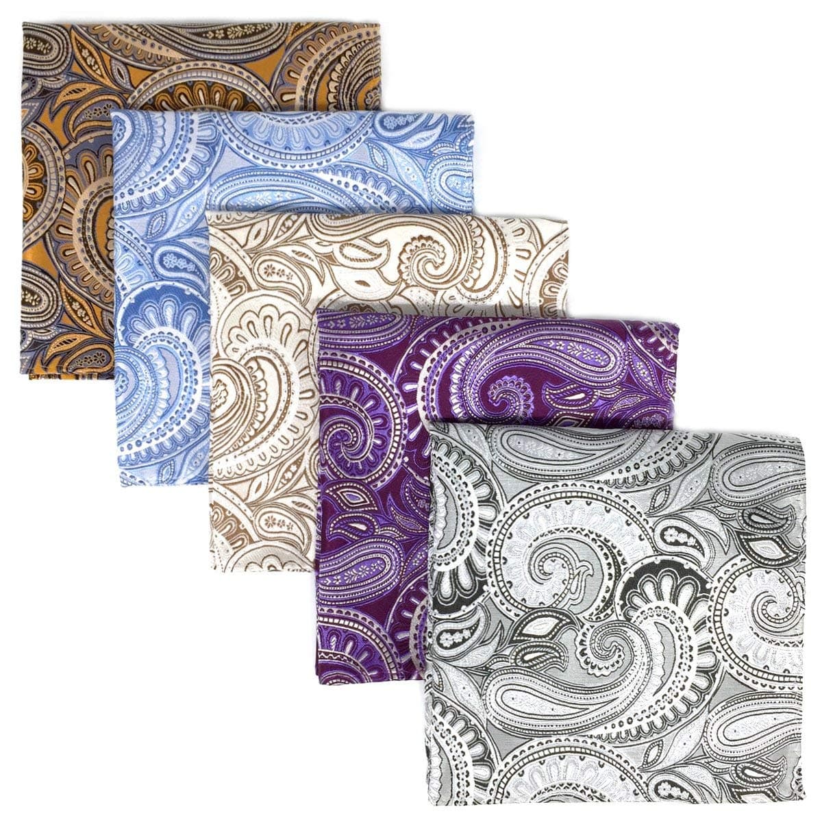SHLAX&WING 5 Pieces Assorted Mens Silk Pocket Square Set Handkerchiefs