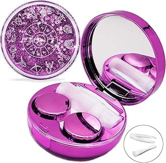 Contact Lens Case, Cute Travel Size Eye Colored Contacts Lenses Applicator Remover Tool Kit with Mirror Solution Bottle for Daily Outdoor (Purple)