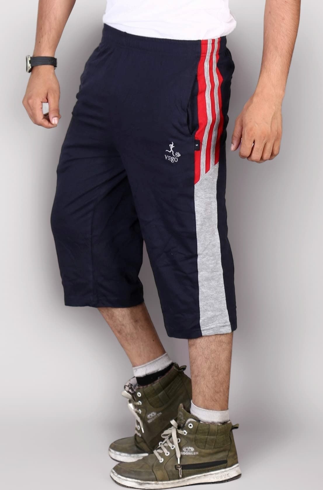 VEGO Mens Cotton Three by Fourth, 3/4, Capri, Three Quarter Grey Plus Size