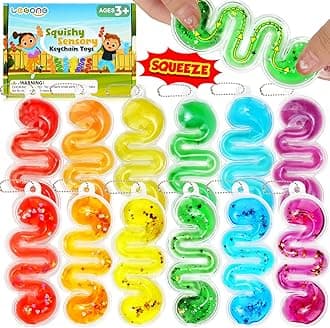 Party Favors Sensory Squishy Toys: Kids Fidget Toys Calming Down Tools Filled with Goo, Glitter, Keychain Birthday Party Favors for Toddlers - School Students Classroom Prizes, Goodie Bag Stuffers