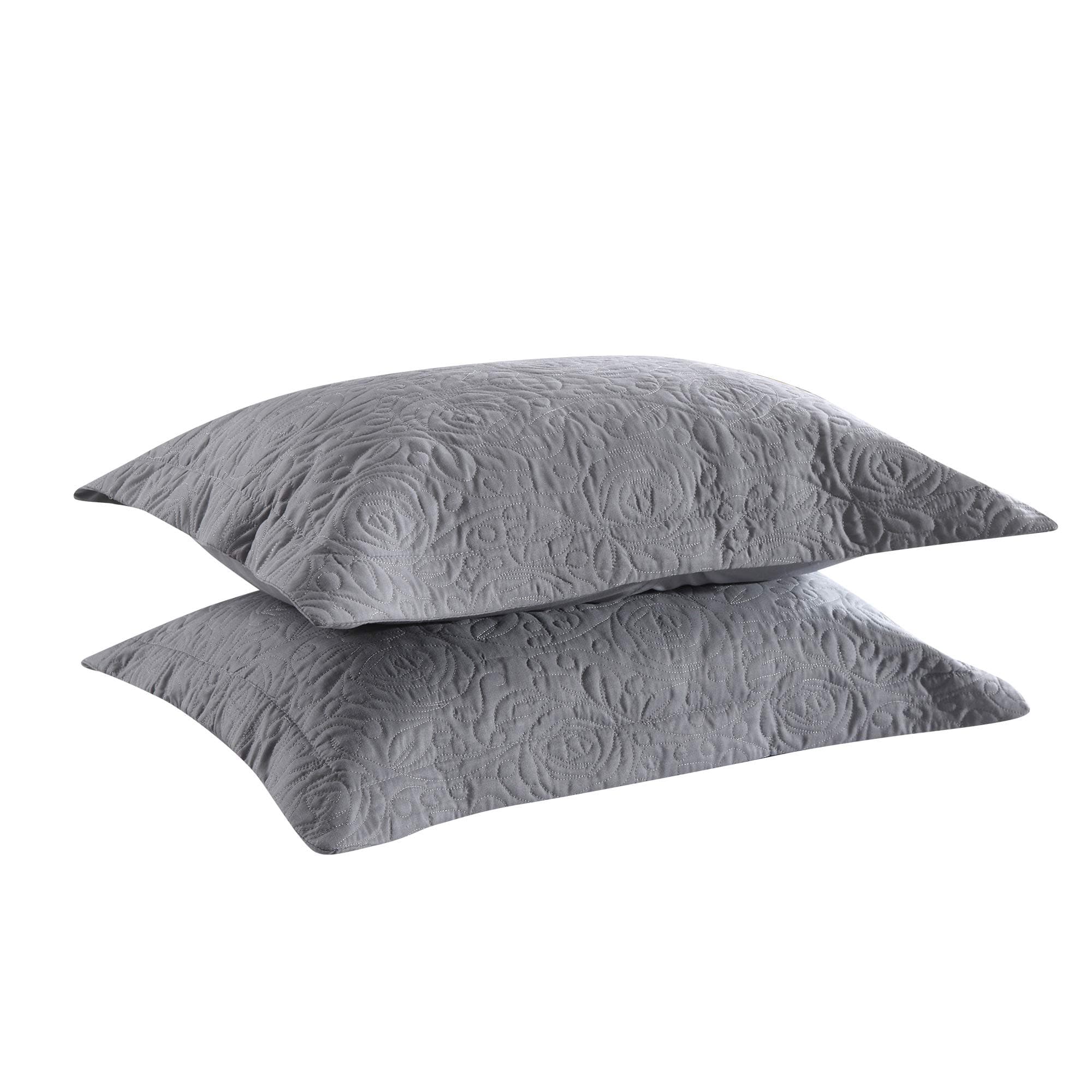 MarCielo 2-Piece Embroidered Pillow Shams, King Decorative Microfiber Pillow Covers Set, King Size (Grey)