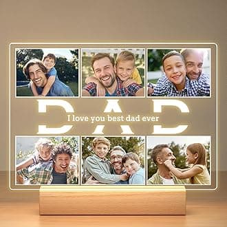 Personalized Gifts for Dad from Daughter and Son, Custom Picture Frames with Photos, Personalized Photo Frame with Night Light, Customized Birthday Gifts for Dad Baby Kid Family