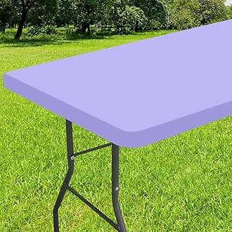 Smiry Rectangle Tablecloth, Elastic Fitted Flannel Backed Vinyl Tablecloths for 5ft Folding Tables, Waterproof Wipeable Table Covers for Indoor, Outdoor, Picnic and Camping (Lavender, 30"x60")