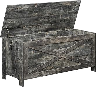 43.3" Toy Chest, Sturdy Entryway Storage Chest with Safety Hinges, Retro Toy Box, Wooden Look Accent Furniture for Living Room, Bedroom, Vintage Gray SCRP48501