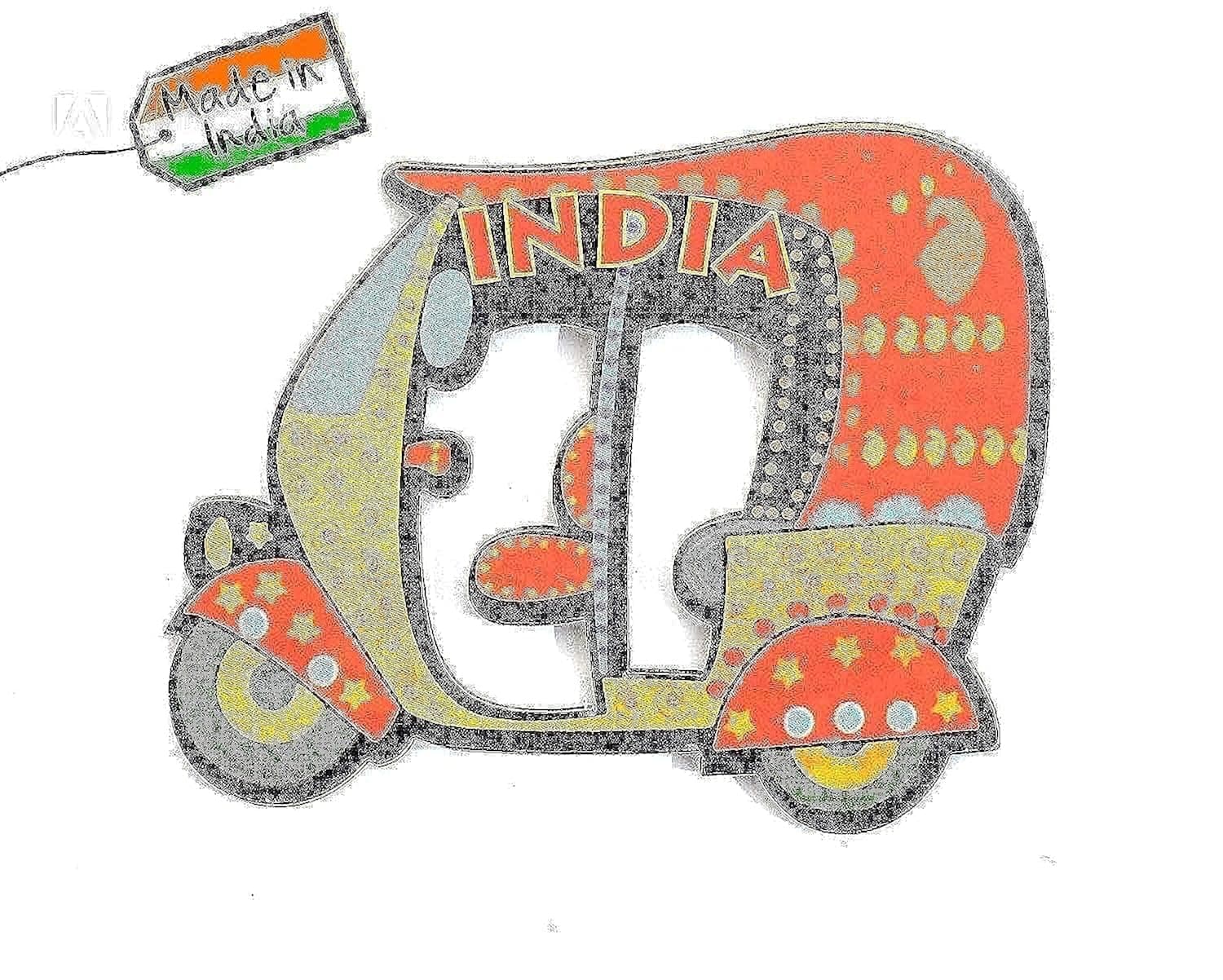 SkyWalker Delhi Wooden Auto Rickshaw Fridge Magnet (Multicolour)