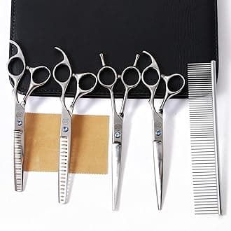 Moontay Professional Dog Grooming Scissors Set, 7 Inch/8 Inch Pet Grooming Scissors Chunkers Shears for Dog, Curved Dog Grooming Scissors, Thinning Shears for Dog with Grooming Comb