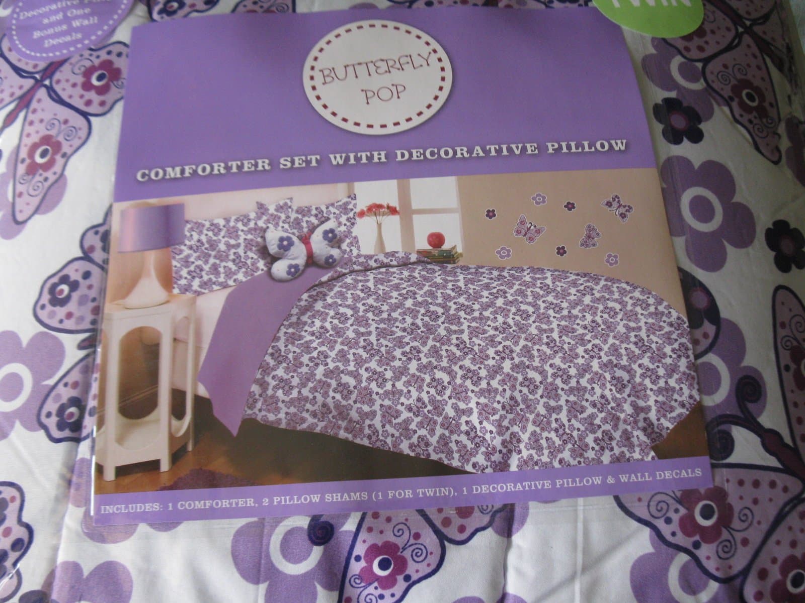 Butterfly Pop Twin Comforter, Sham, Decorative Pillow & Wall Decals