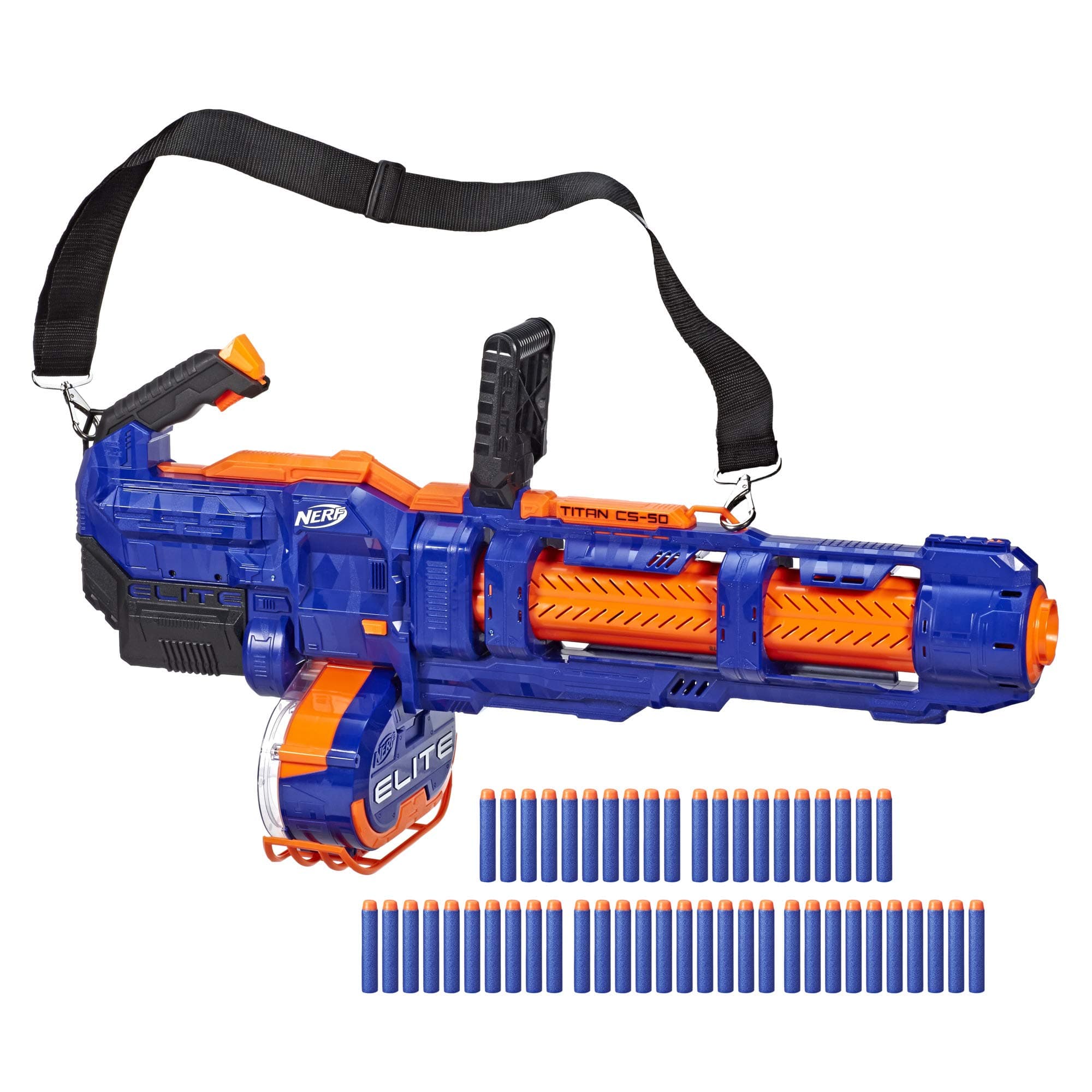 Nerf Elite Titan CS-50 Toy Blaster – Fully Motorised, 50-Dart Drum, 50 Official Nerf Elite Darts, Spinning Barrel – For Children, Teens, Adults