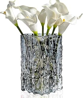 Aoderun Glass Vase Crystal Vase Heavy Duty Large Flower Vase for Dining Table Kitchen Office Home Shelf Wedding Living Room Centerpieces(Grey)