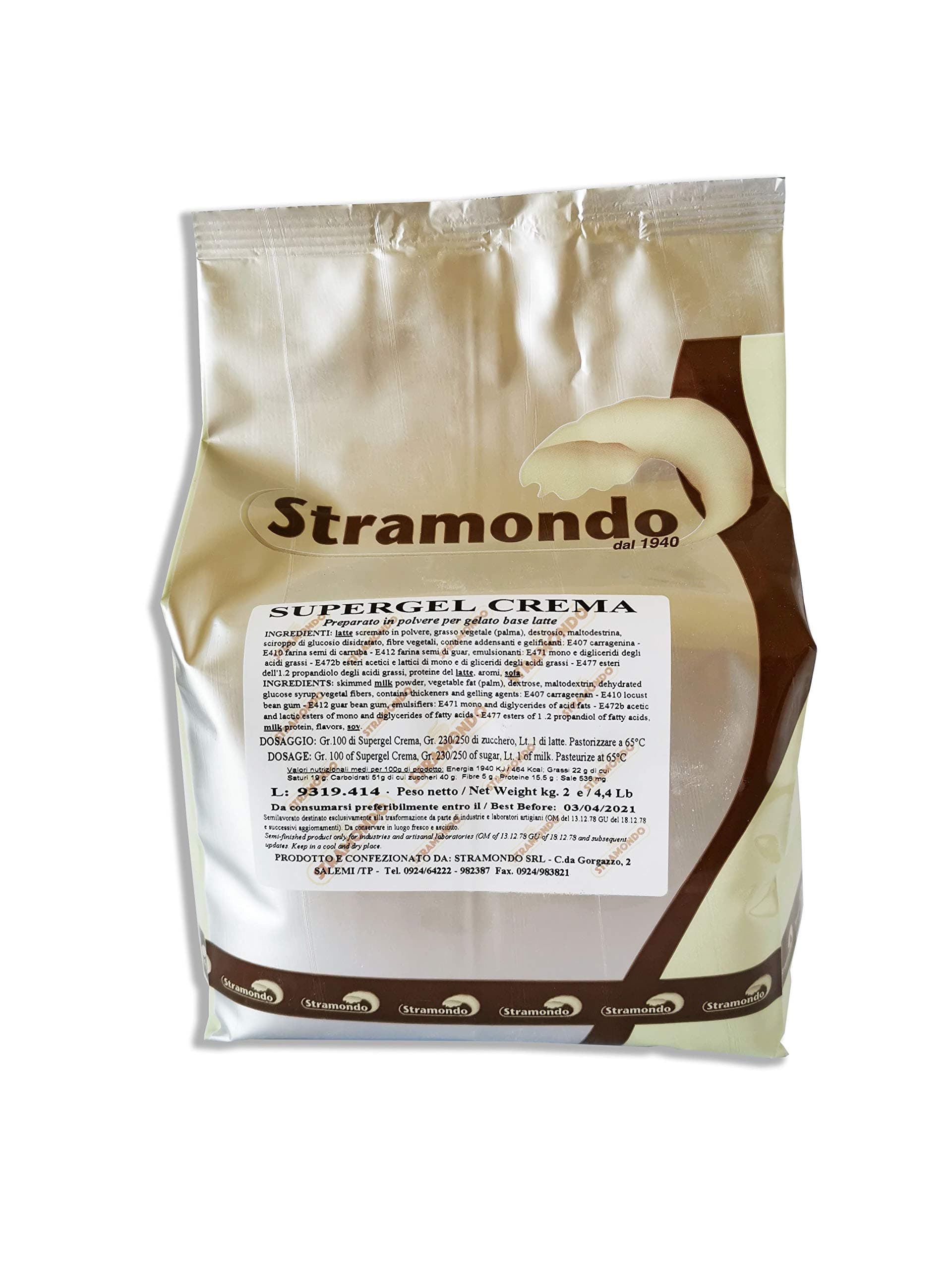 Ice Cream Mix in Powder - Emulsifying Stabilizer Thickener - Base for Cream Flavors - with Carob Seeds & guar - 2 KG - Made in Italy