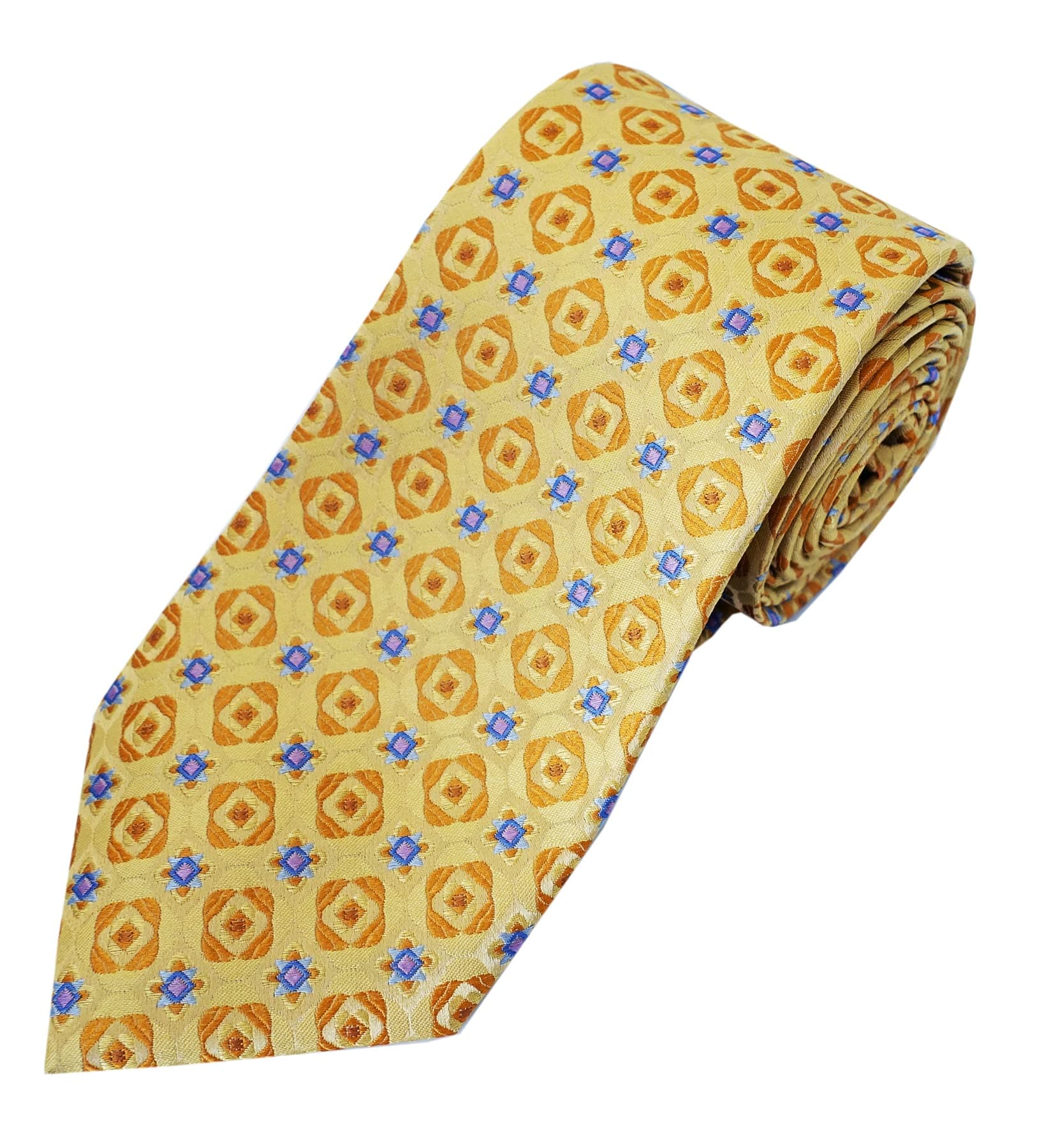 Extra Long Seven Fold Tie,100% Silk XL Yellow/Golden Classic Necktie Woven Jacquard Handmade