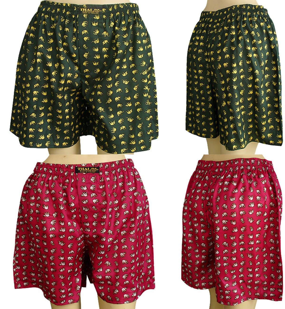 2 x Unisex'sSmall Elephants Design Size 32-35" Thai Silk Boxer