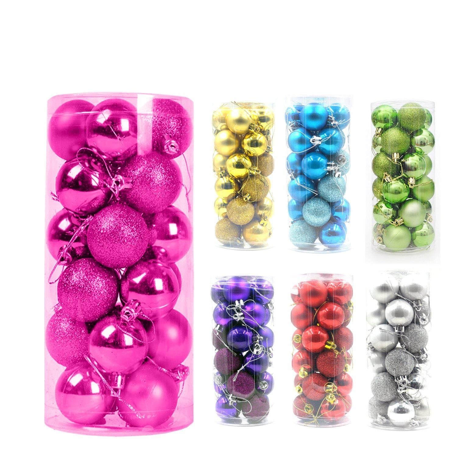 DESHIR 24pcs Christmas Tree Balls Decorations Ornaments Small Shatterproof Xmas Trees Wedding Parties Mini Tree Decoration (3-Finish, 1.57 inch 40mm )