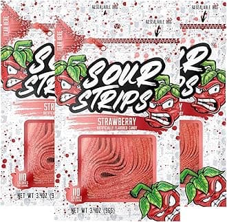 Sour Strips Flavored Sour Candy Strips, Deliciously Sour Chewy Candy Belts, V...