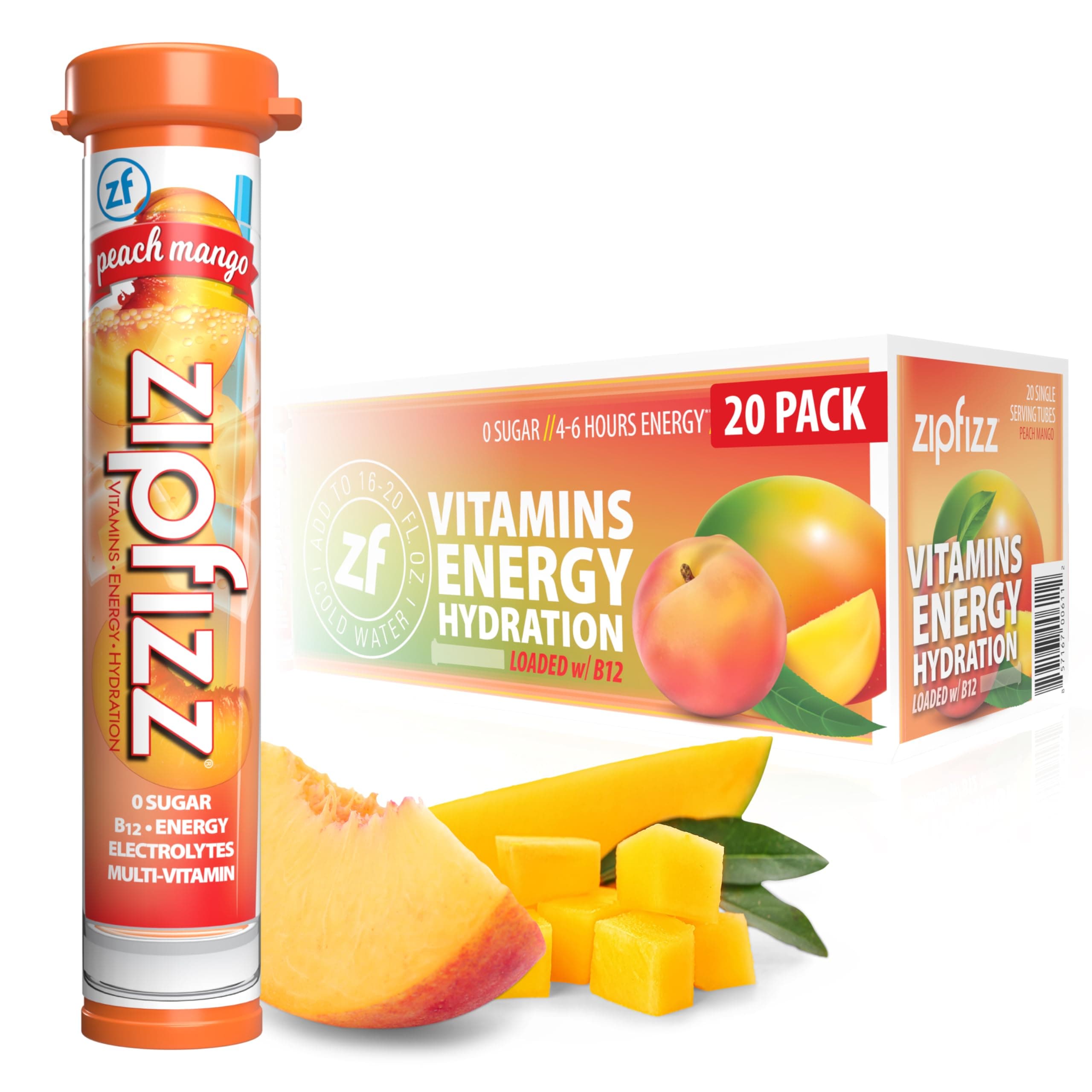 Daily Energy Drink Powder, Peach Mango, 20 Pack | 3-in-1 Sustained Energy, Rapid Hydration, and Essential Vitamins | Sugar-Free | Electrolyte Powder | Contains Vitamin B-12 & Antioxidants
