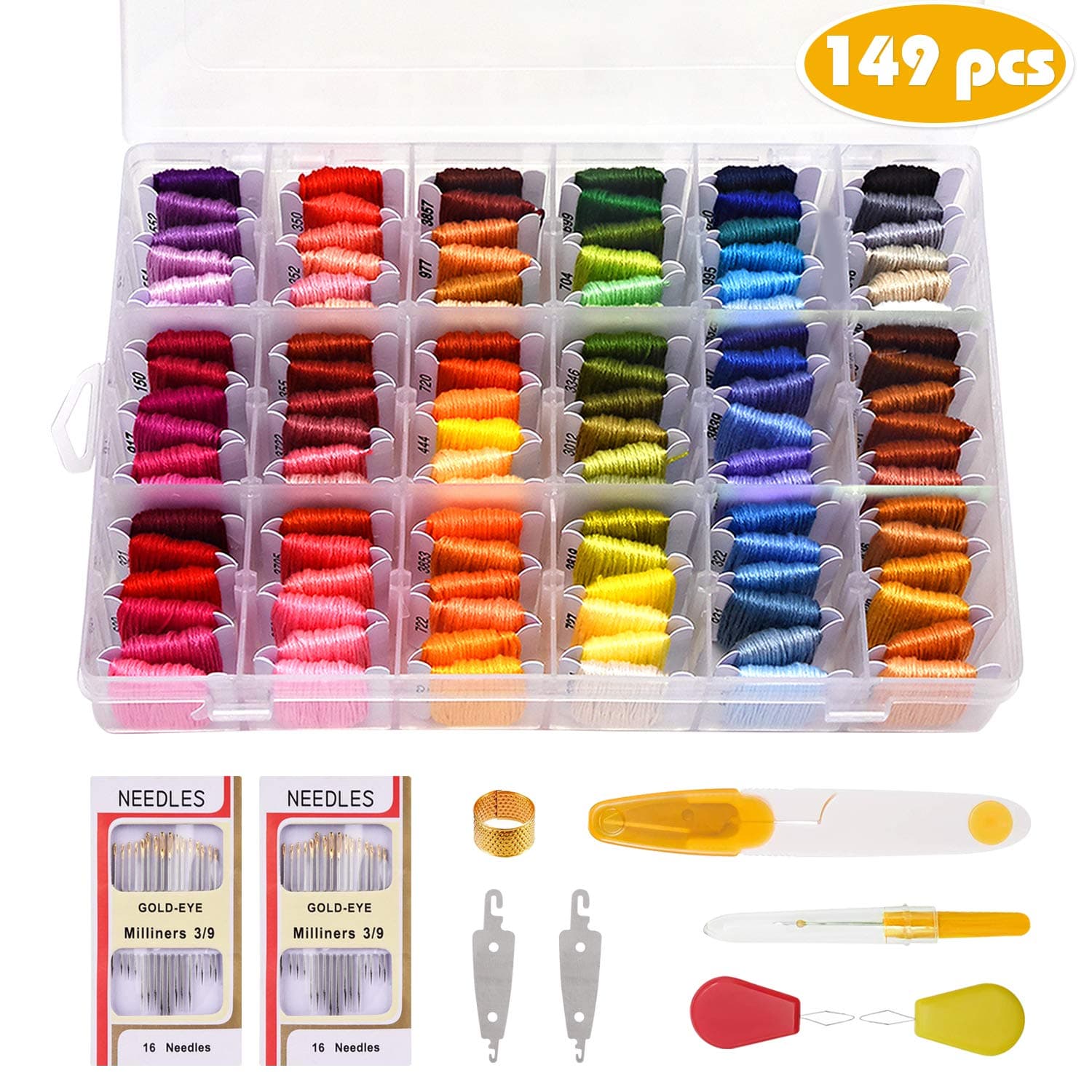Embroidery Floss Kit for DIY Friendship Bracelet Strings - 149 PCS Craft Threads, 108 Full-Color Cross Stitch Threads and Fabric, Portable Floss Thread Set with Tools Girls Gift for Starters