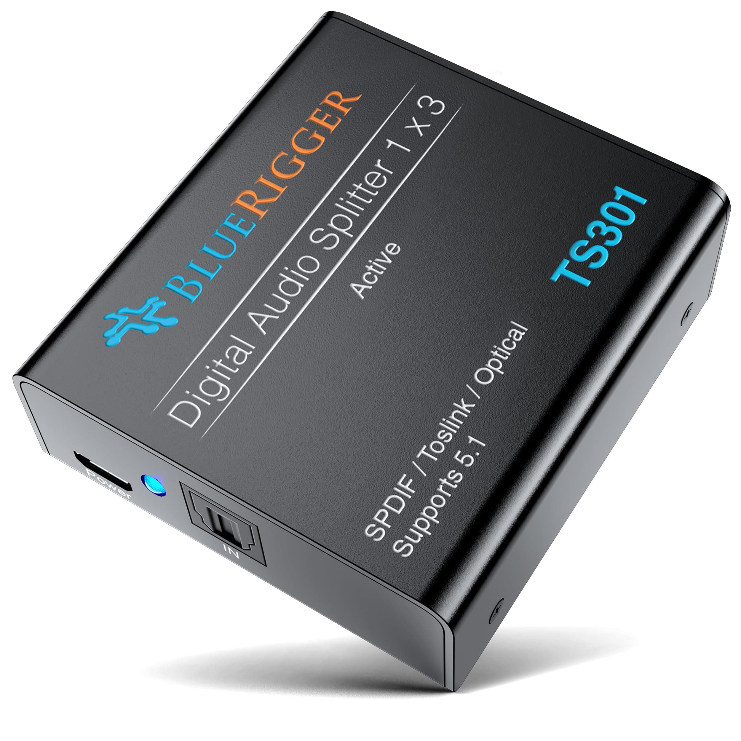 BlueRigger Digital Optical Audio Splitter (Active Toslink Splitter 1 in 3 Out, SPDIF, Fiber Optic Adapter) - Compatible with Home Theatre, Xbox, PS4, DVD, Receiver, TV, LPCM2.0, DTS, Dolby Digital