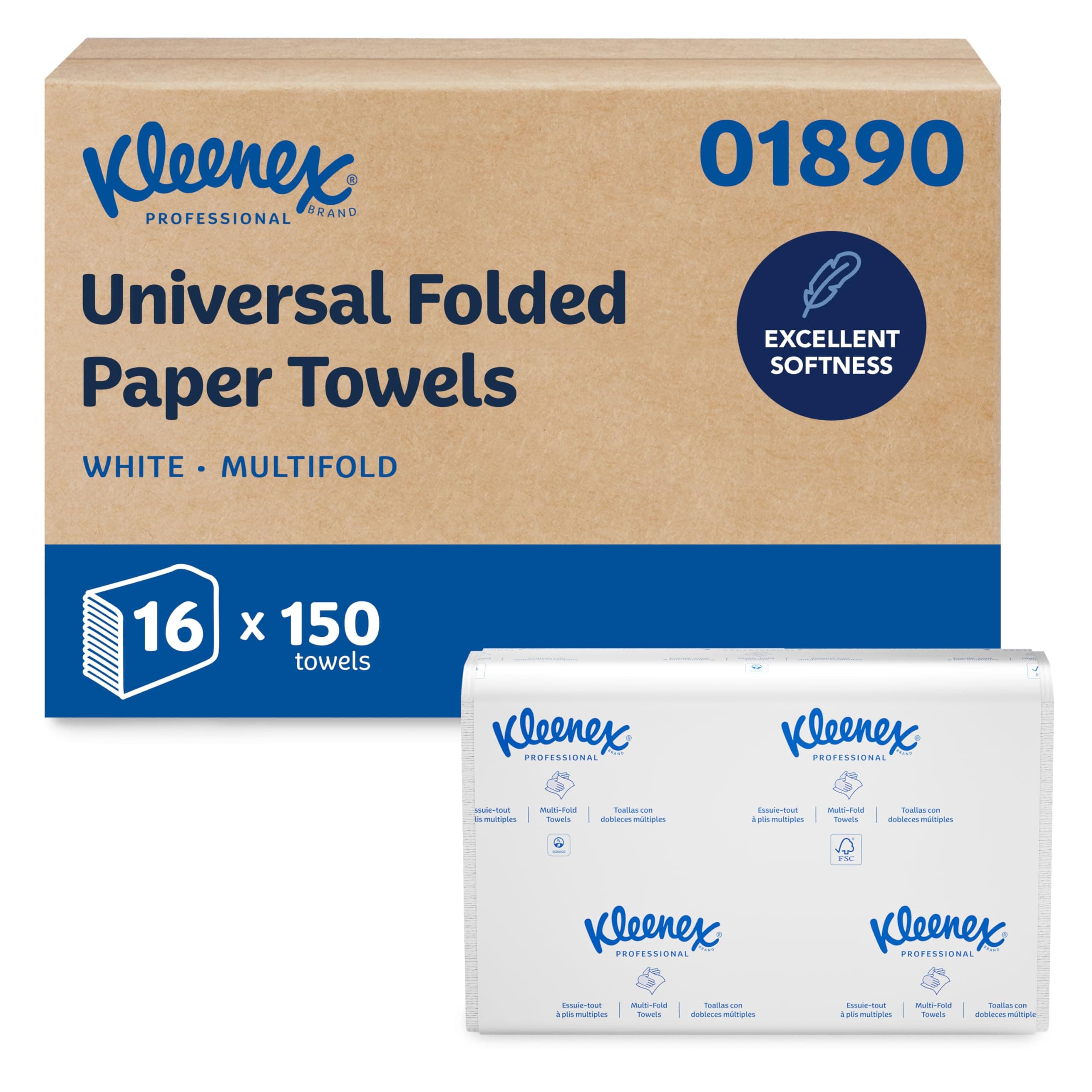 Professional Universal Multifold Paper Towels, Bulk (01890), Absorbency Pockets, 9.2" x 9.4" Towel, White (150 Sheets/Pack, 16 Packs/Case, 2,400 Sheet Total)