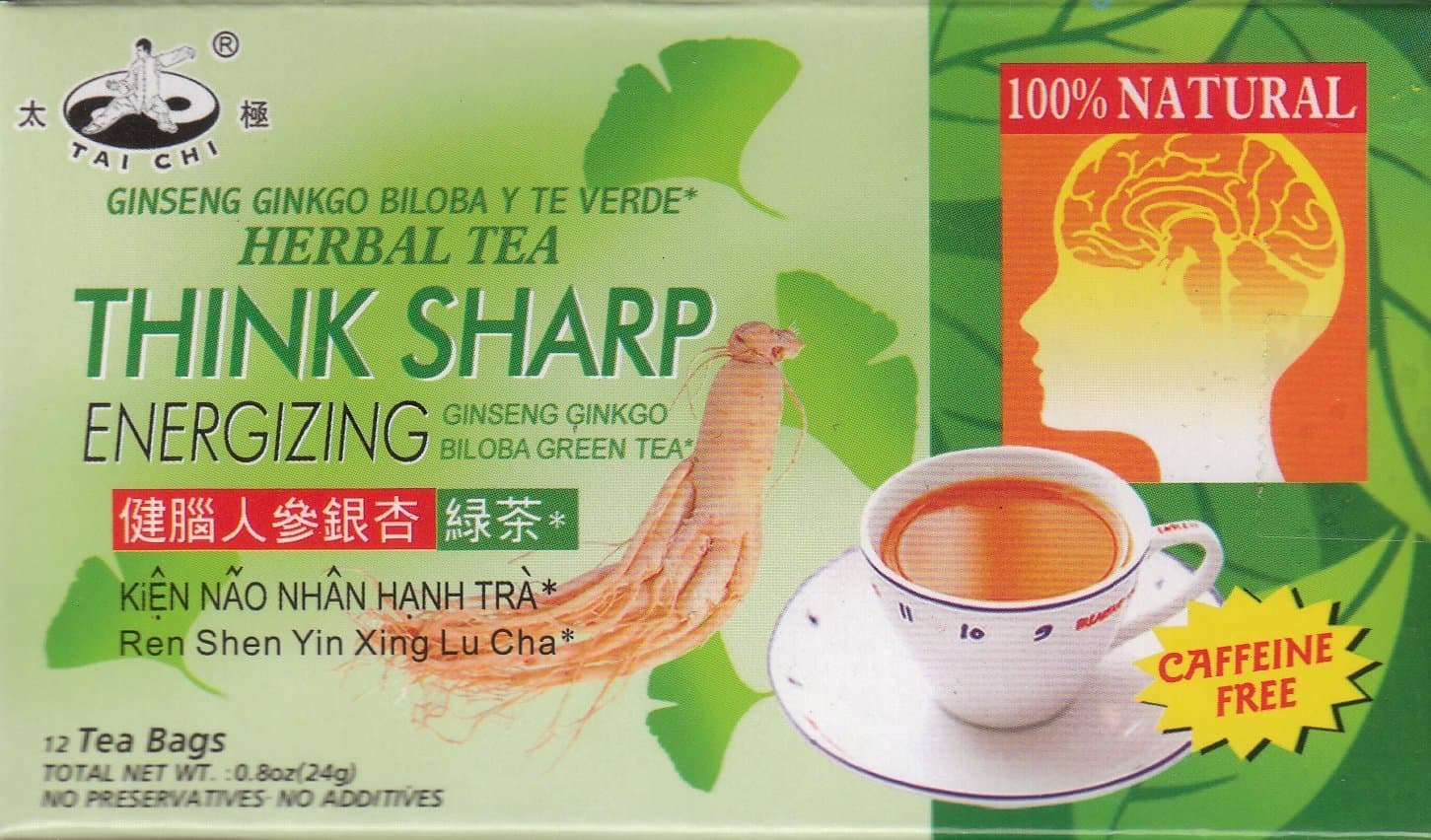Tai Chi Ginseng ginkgo biloba green tea (THINK SHARP ) 12 tea bags each box (2X)